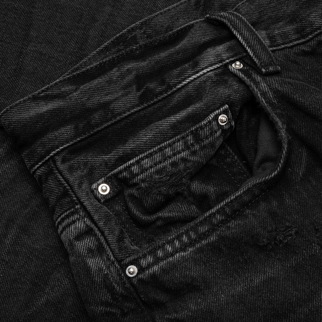 Varsity Eagle Logo Straight Jean Faded Black