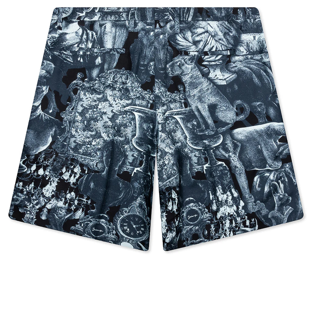 Silk Bermuda Shorts with Hubert Objects Black Navy