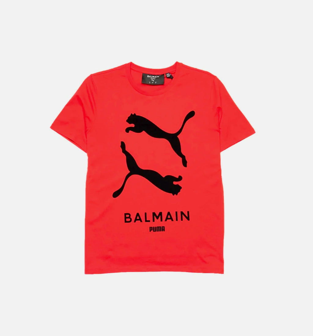 Balmain X Puma Mens Graphic T Shirt Red Black
