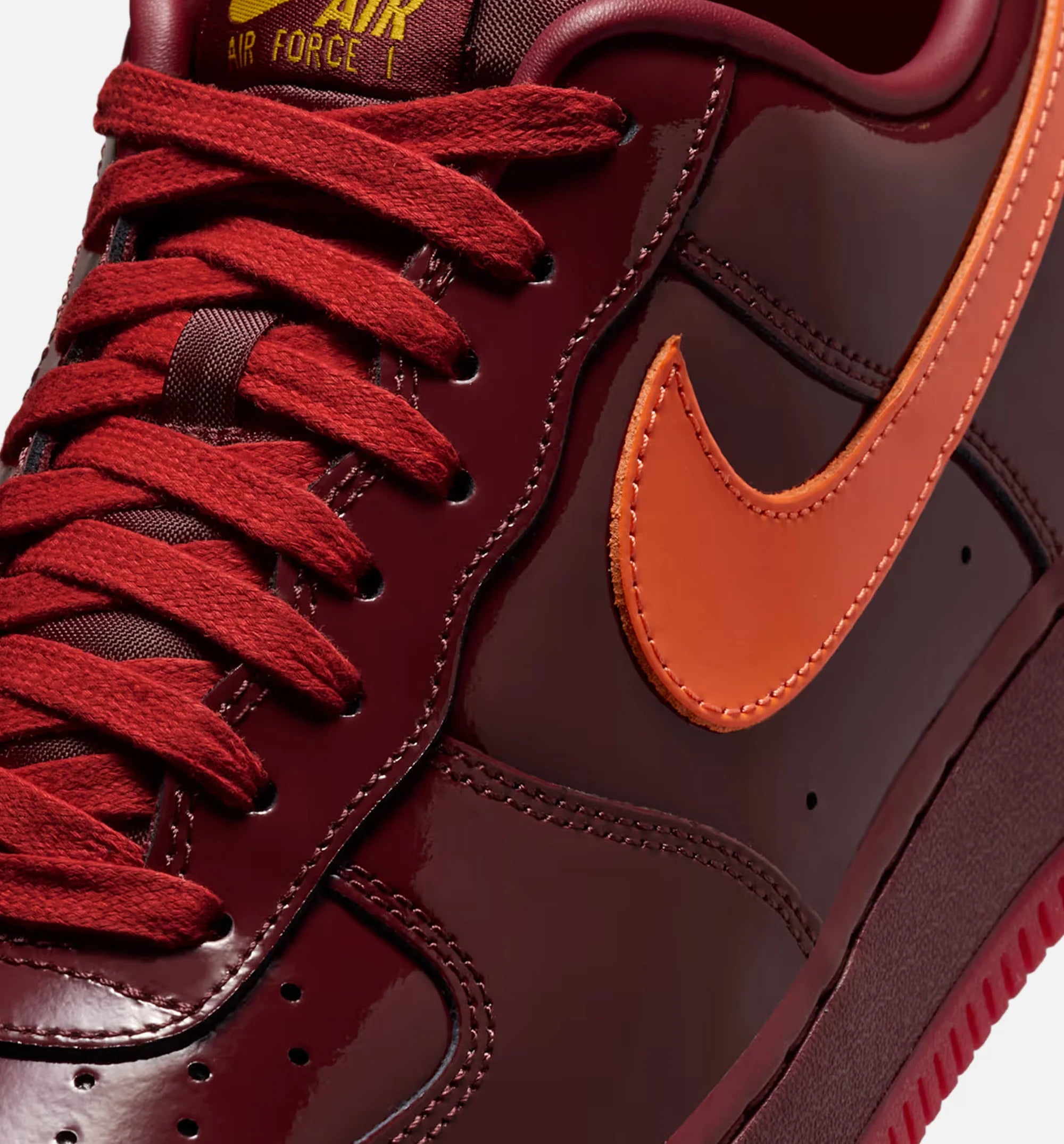 Air Force 1 Low Dark Team Red and Safety Orange Mens Lifestyle Shoe Dark Team Red University Gold Safety Orange Challenge Red
