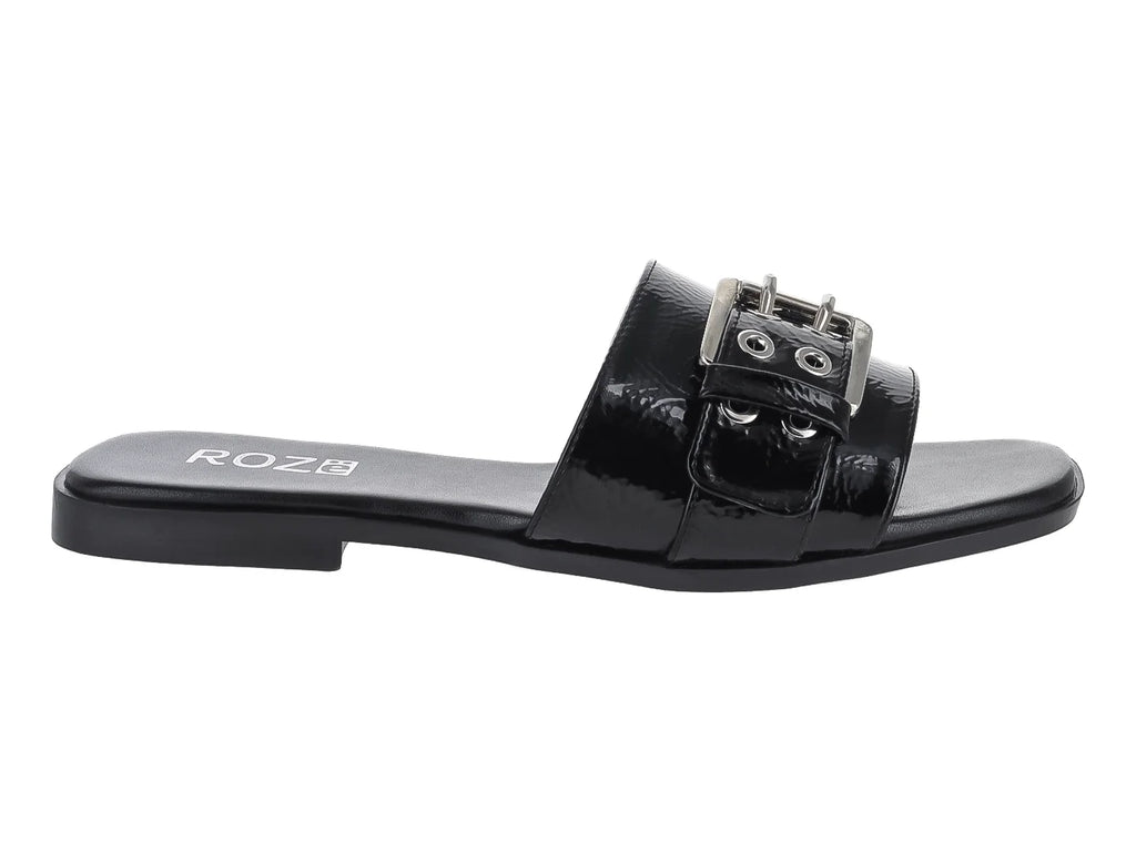 Sandalias ROZE Negro Charol Corrugado para Mujer