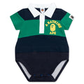 Kids Panel Stripe Polo Shirt Layered Bodysuit Navy