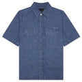 Logo Embroidered Short Sleeve Shirt Denim Blue