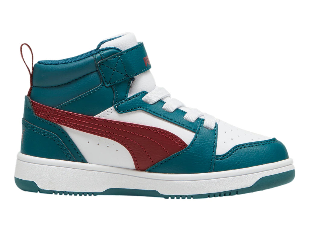 Tenis PUMA Rebound V6 Mid Verde Blanco y Rojo para Niño