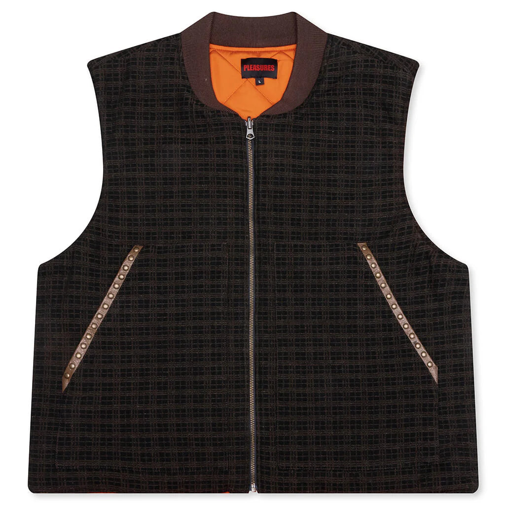 Horns Denim Vest Brown Plaid