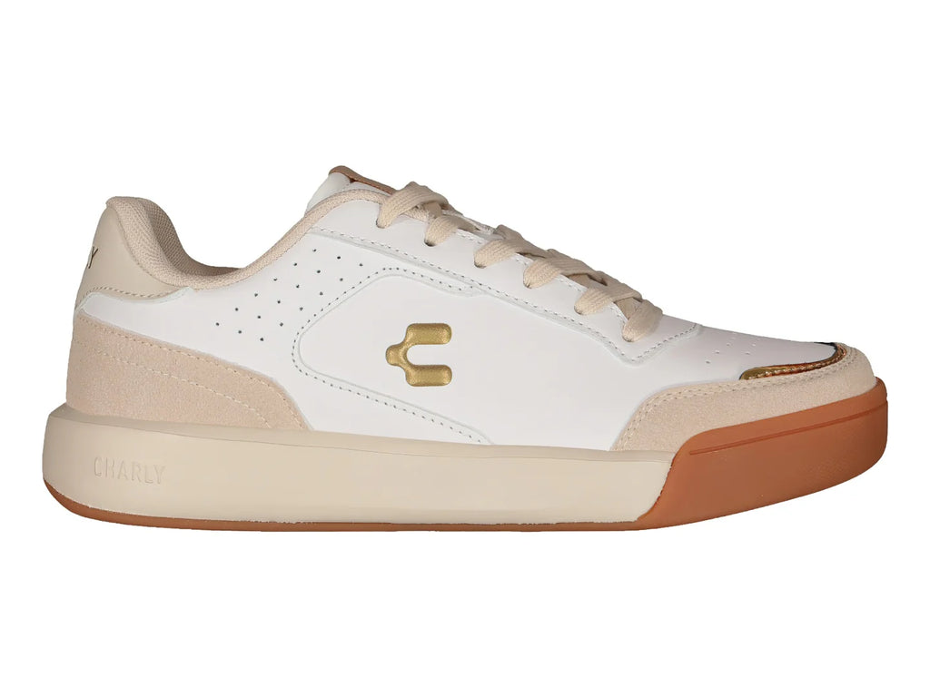 Tenis Charly Blanco Beige y Dorado para Mujer