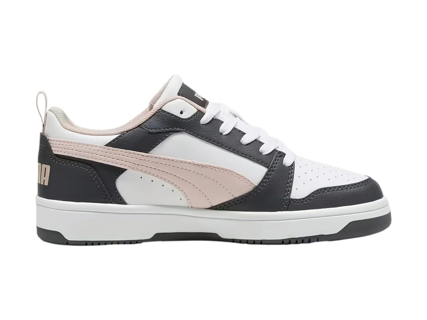 Tenis PUMA Rebound V6 Low Gris y Rosa para Mujer