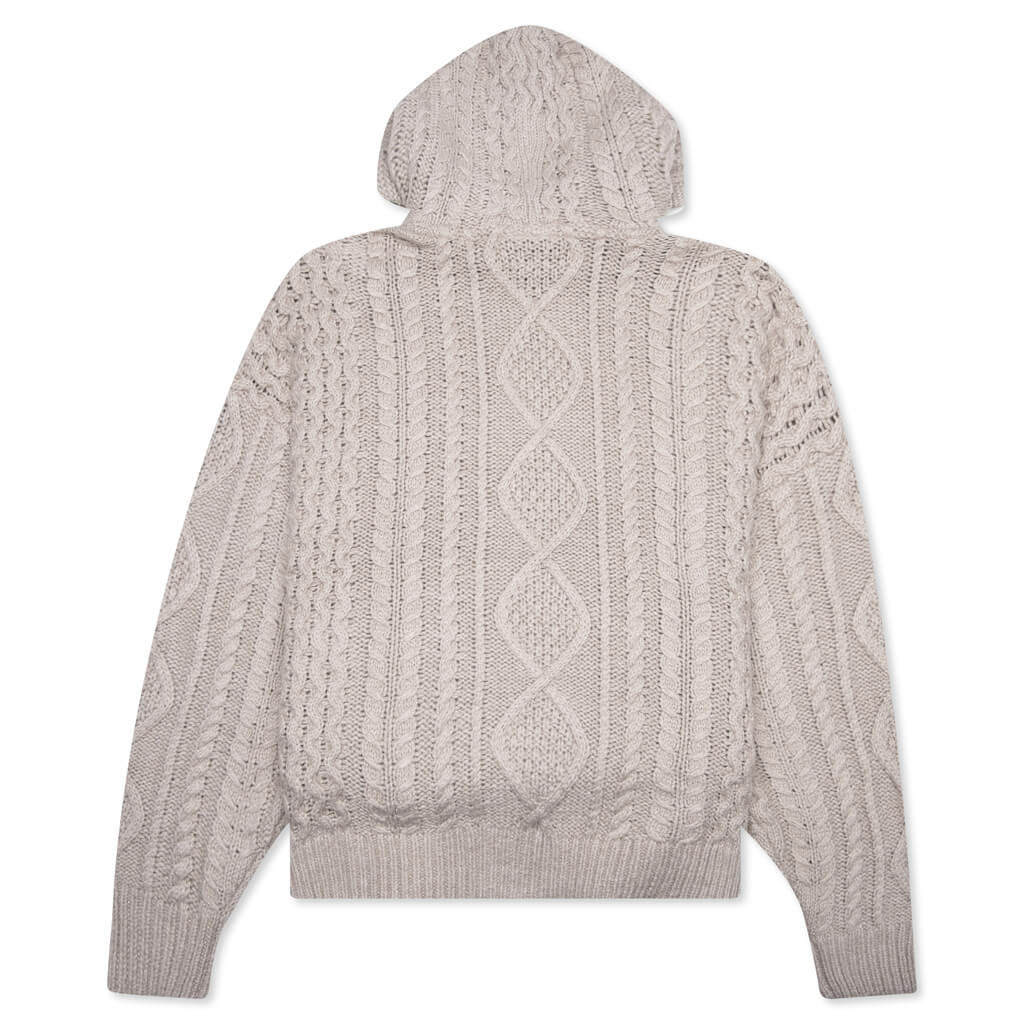 Cable Knit Hoodie Silver Cloud