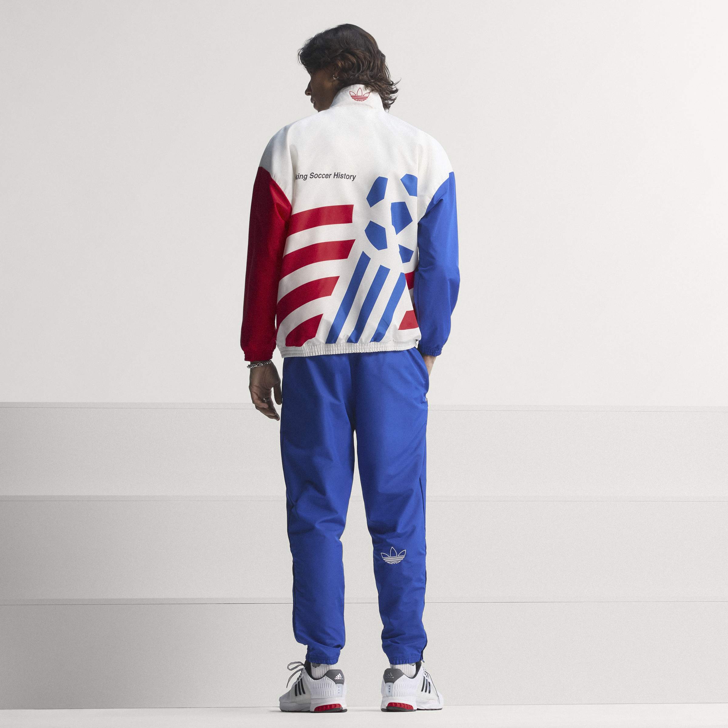 adidas Graphic Woven Mens Soccer Track Top White Blue Red