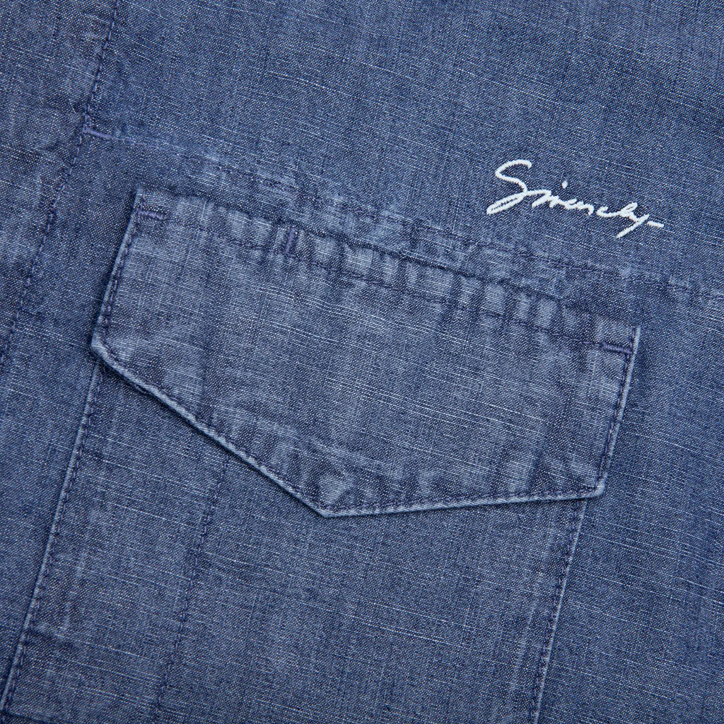 Logo Embroidered Short Sleeve Shirt Denim Blue