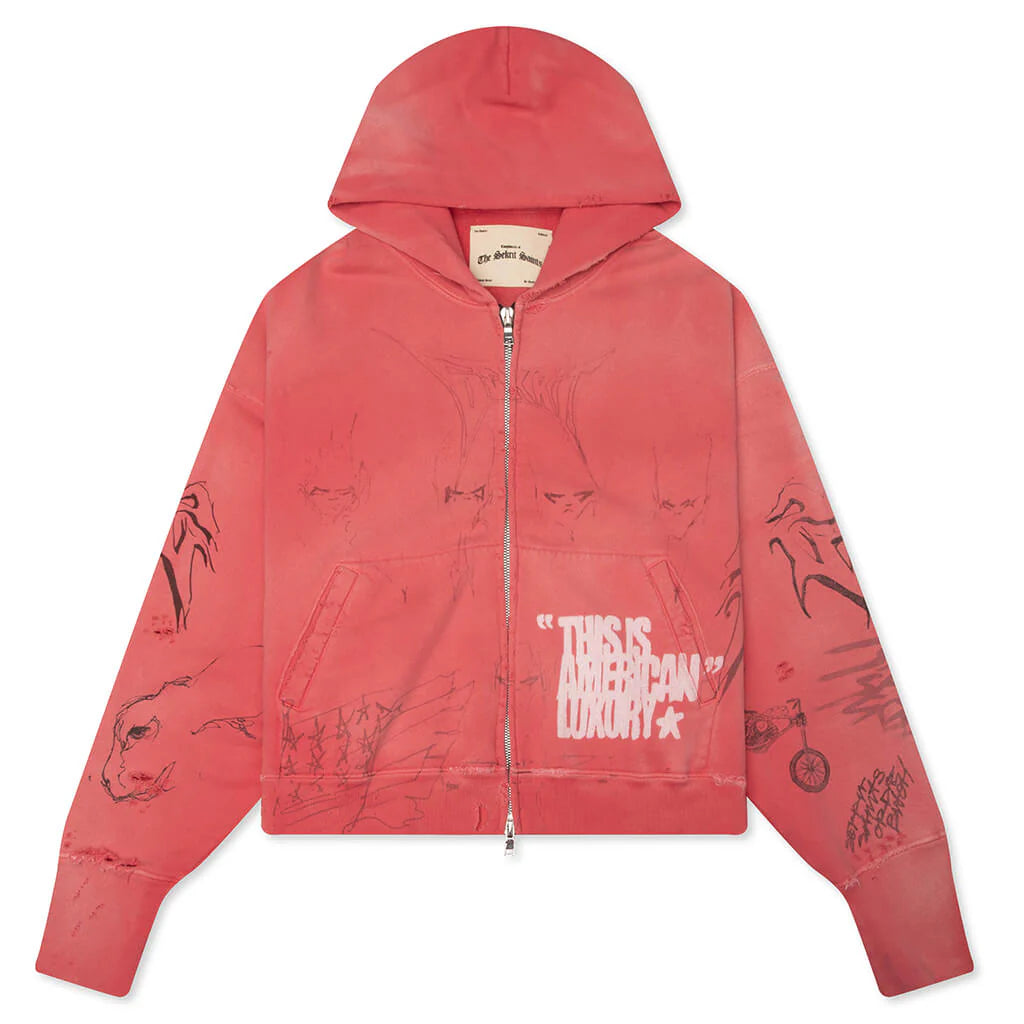 Time Capsule Zip Up Hoodie Faded Red