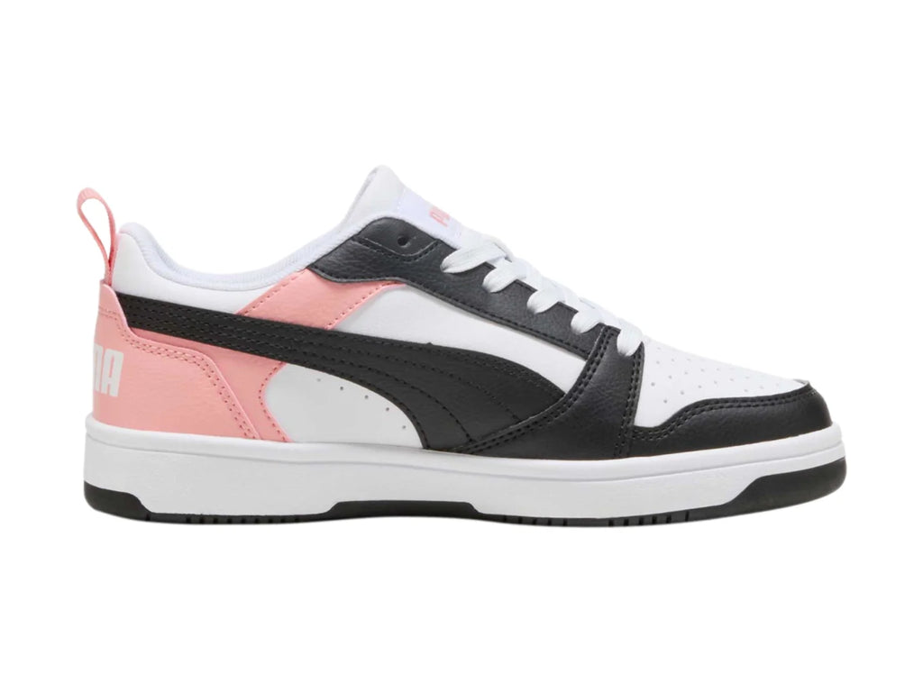 Tenis PUMA Rebound V6 Lo Blanco y Rosa para Niña
