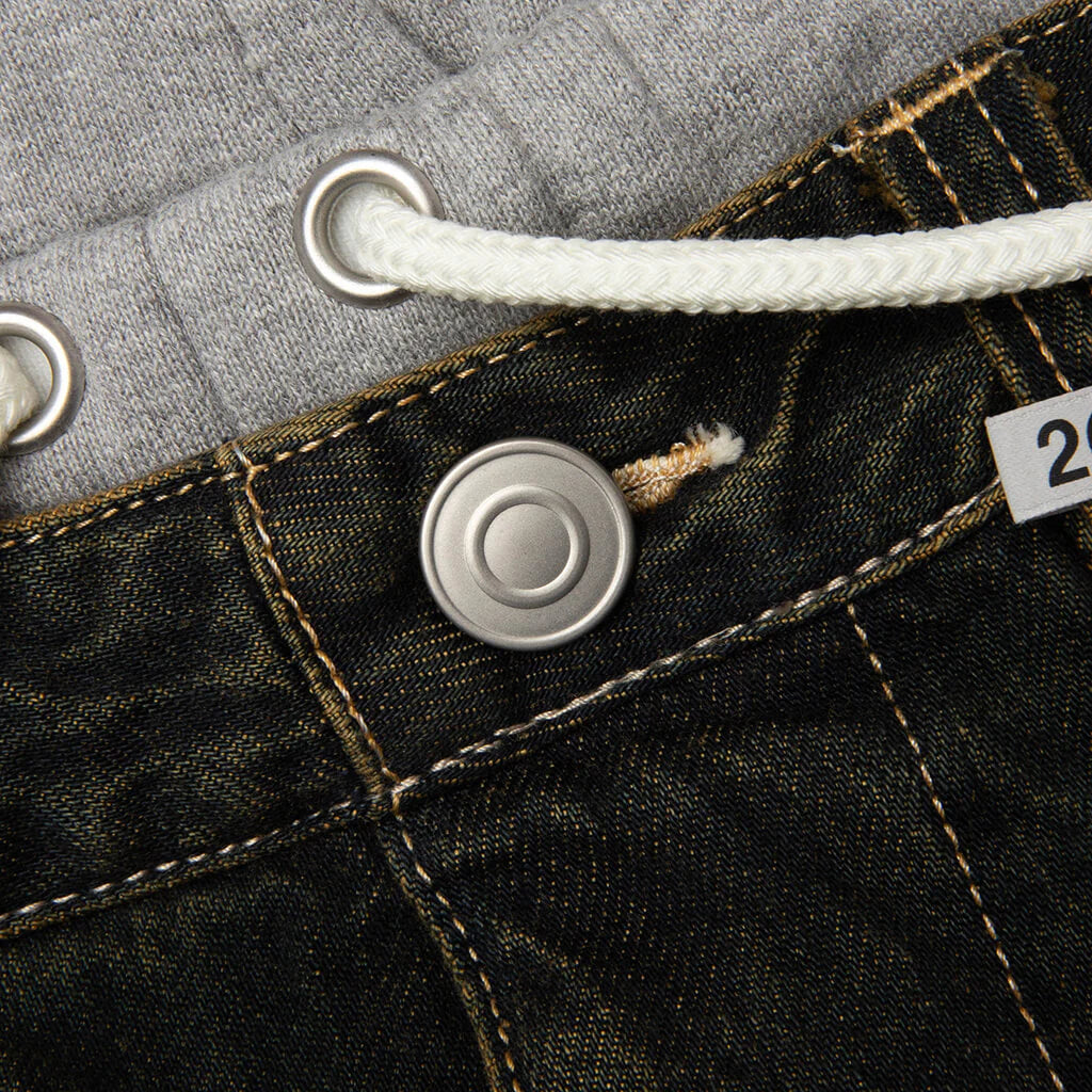 Sweat Pants Combined Denim Pants Indigo