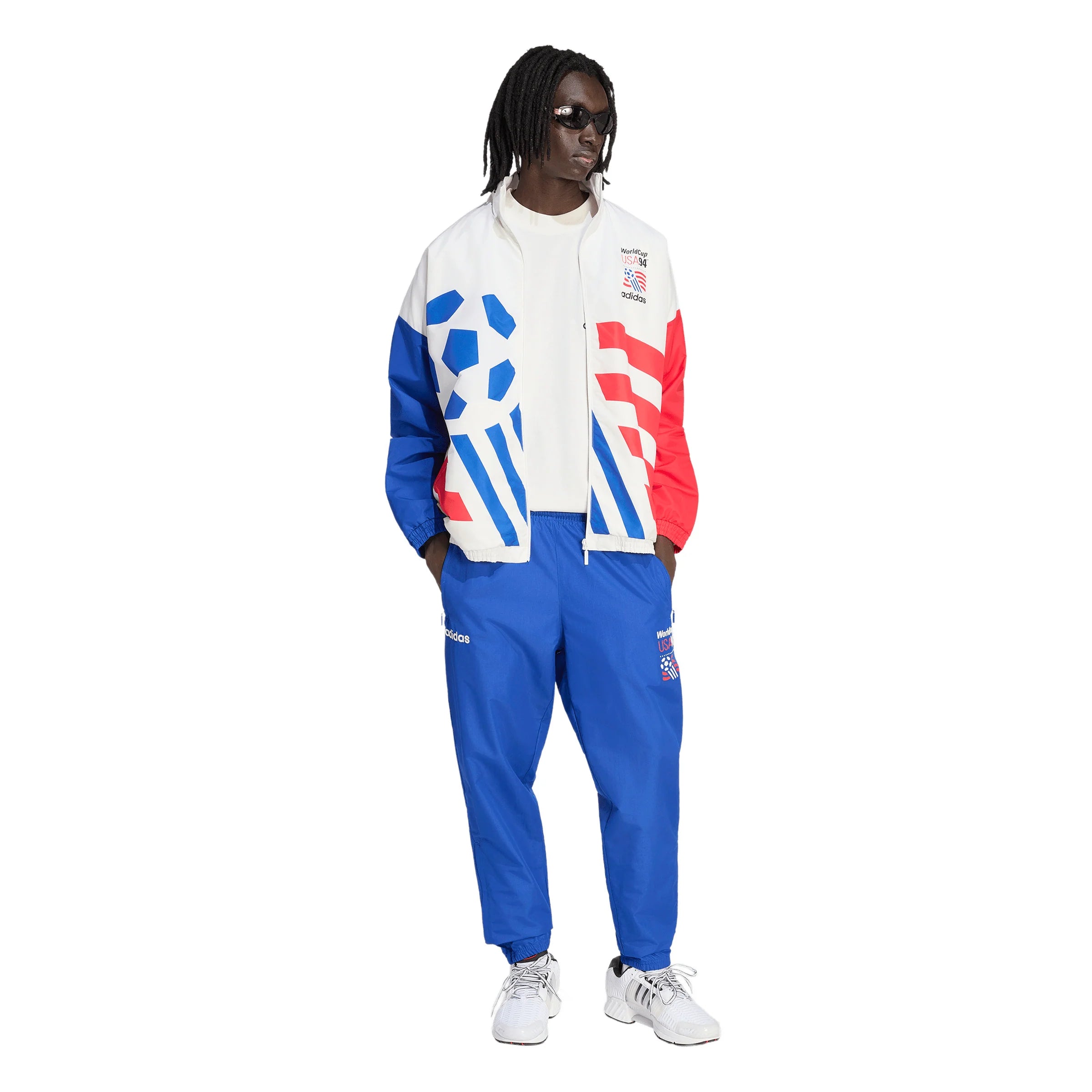 adidas Graphic Woven Mens Soccer Track Top White Blue Red