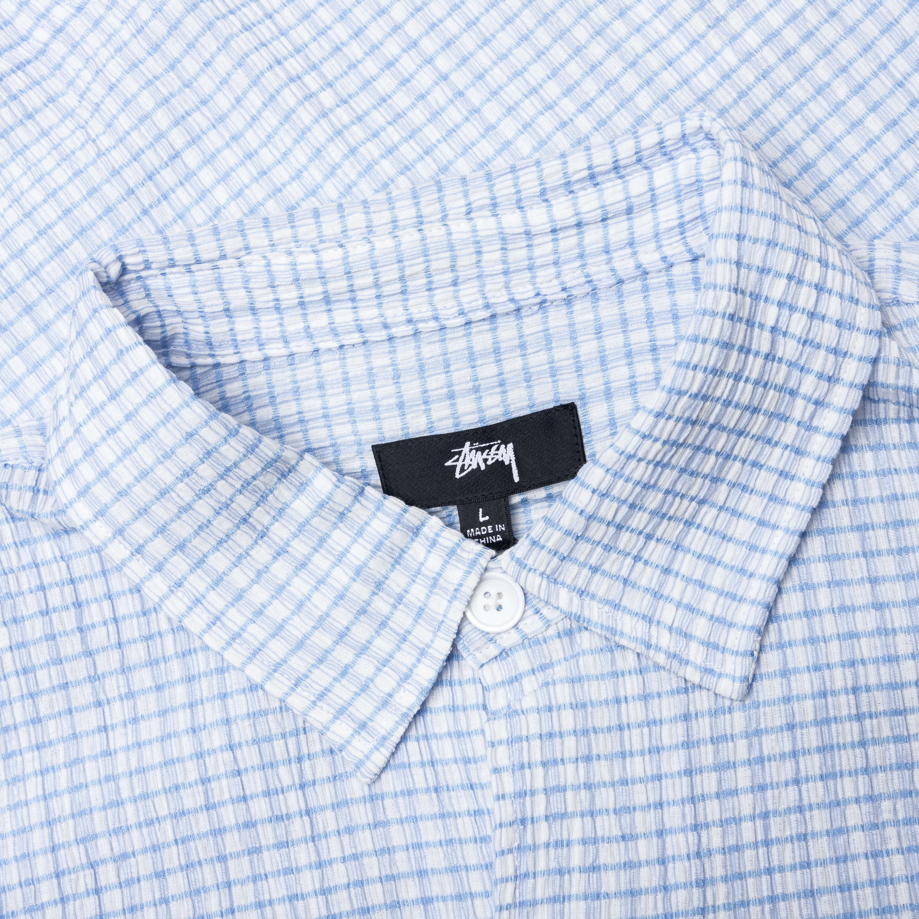 Flat Bottom Crinkled Shirt Blue Check