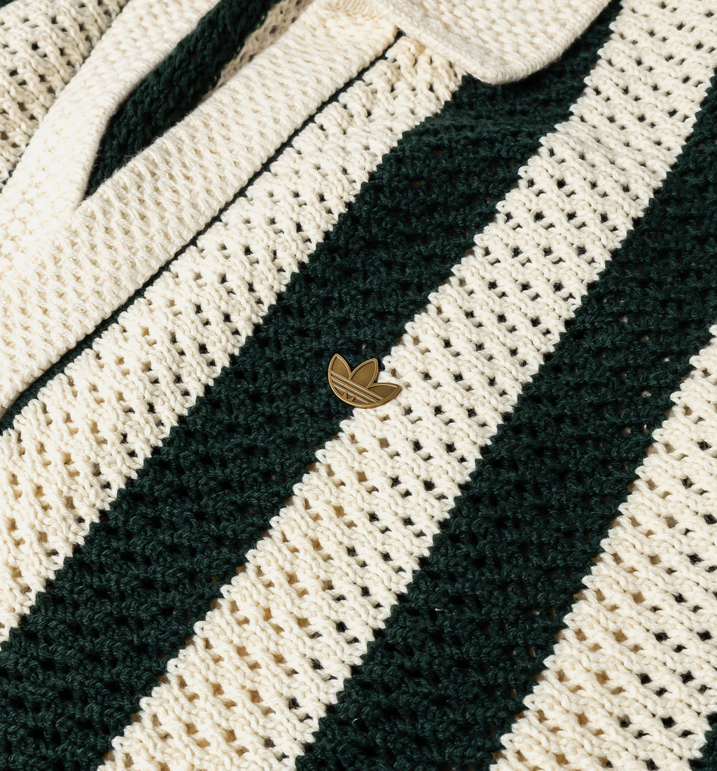 Clot x Adidas Knitted Polo Mens Short Sleeve Shirt Green Night Cream White