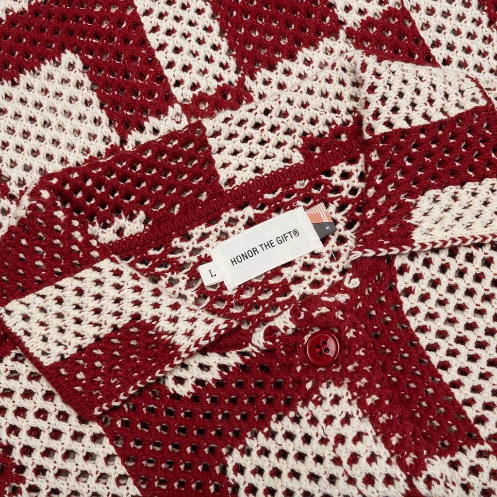 Crochet S S Button Down Brick