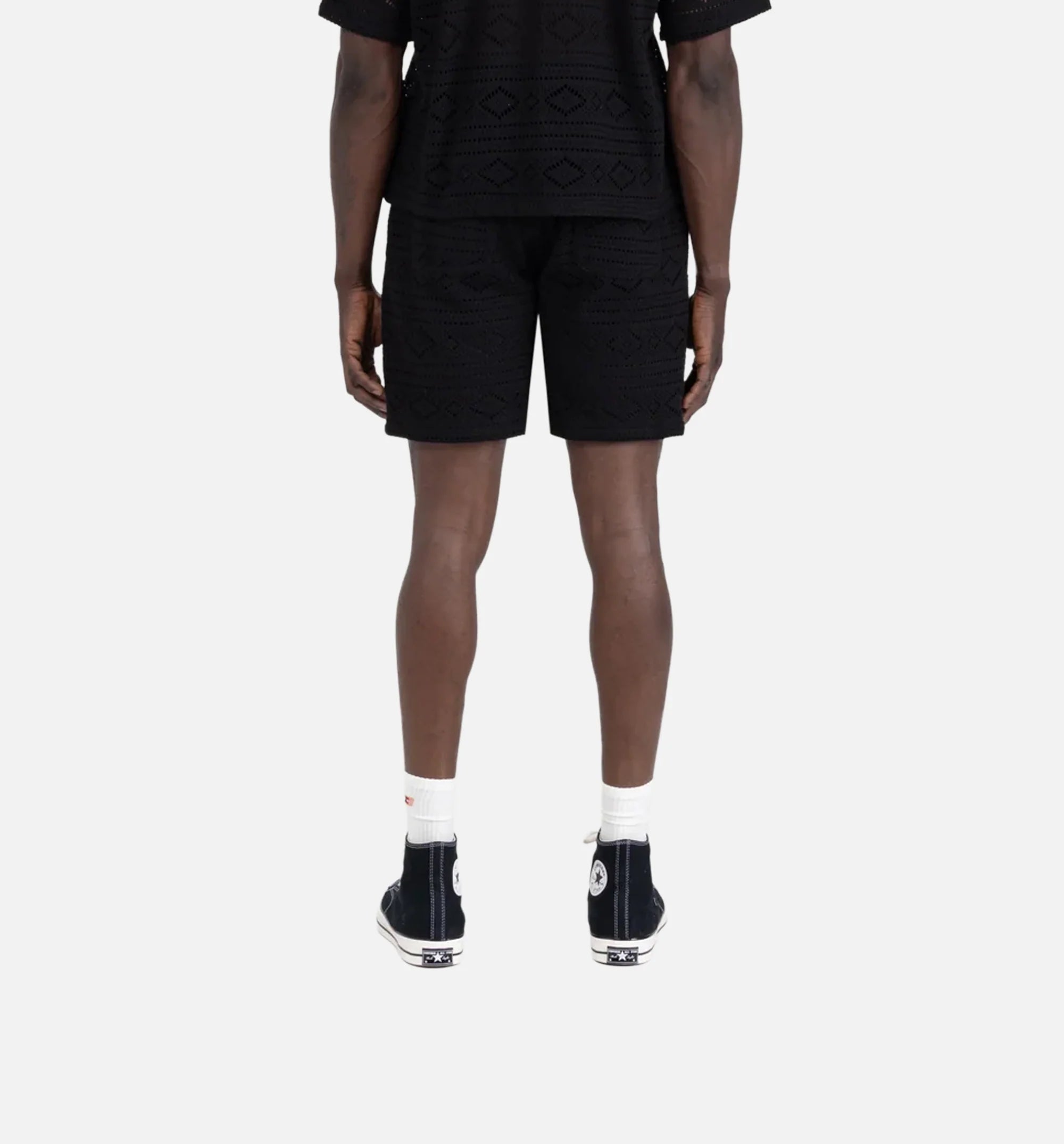 Pointelle Crochet Knit Mens Short Black