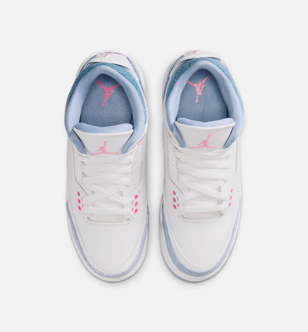 Air Jordan 3 Retro Cobalt Bliss Grade School Lifestyle Shoe White Cobalt Bliss Football Grey Pink Glow