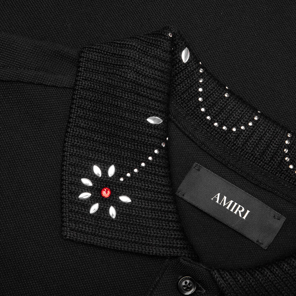 Stud Collar Oversized Polo Black