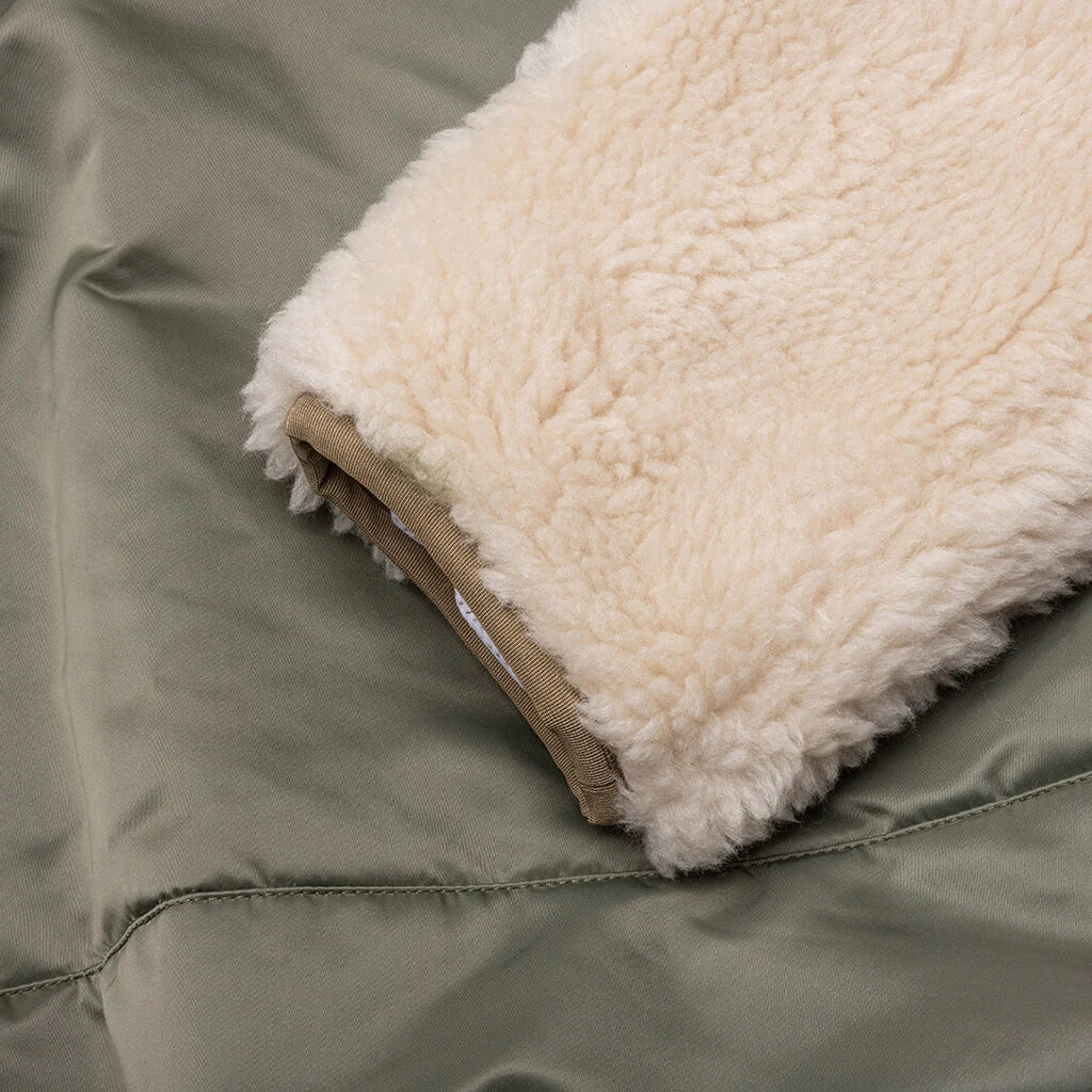Faux Shearling Nylon Twill Blouson Khaki Ecru
