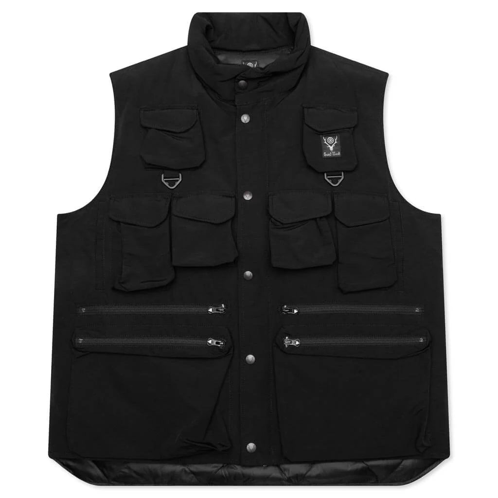 Multi Pocket Zipped Down Vest Black