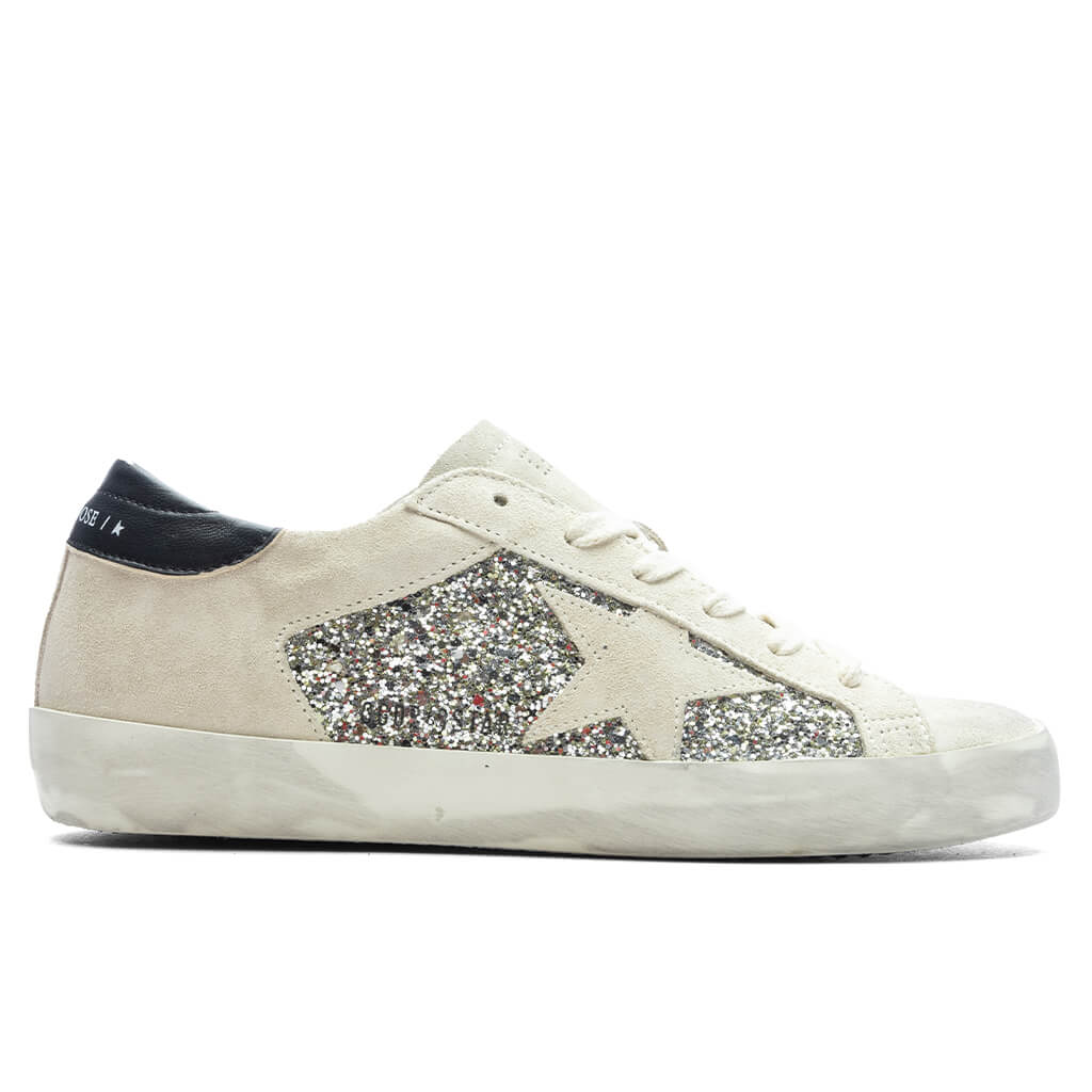Womens Glitter Suede Super Star Platinum Beige Black