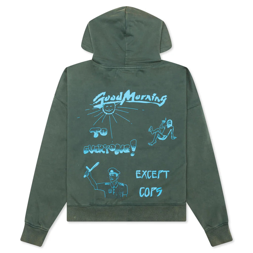 Good Morning Cops Vintage Wash Zip Hoodie Washed Green