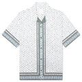 Floral Print Boxy Fit Shirt in Cotton Seersucker Cream Green