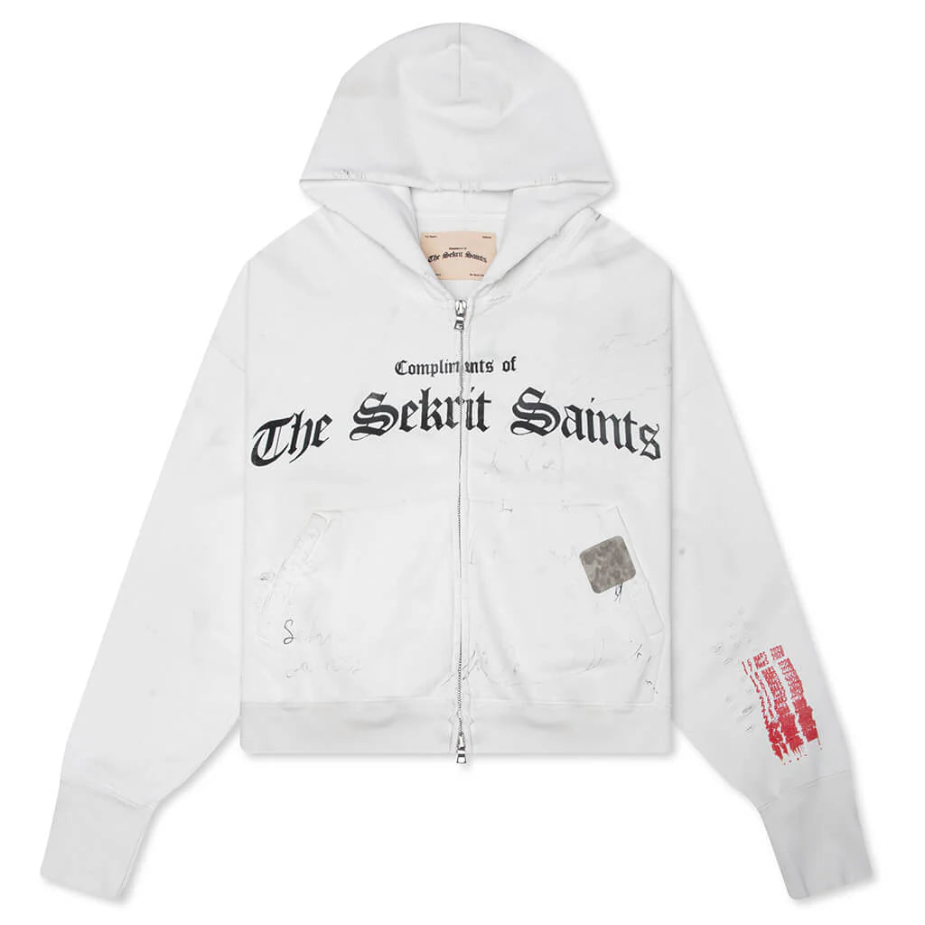 Stamp Zip Up Hoodie Vintage White