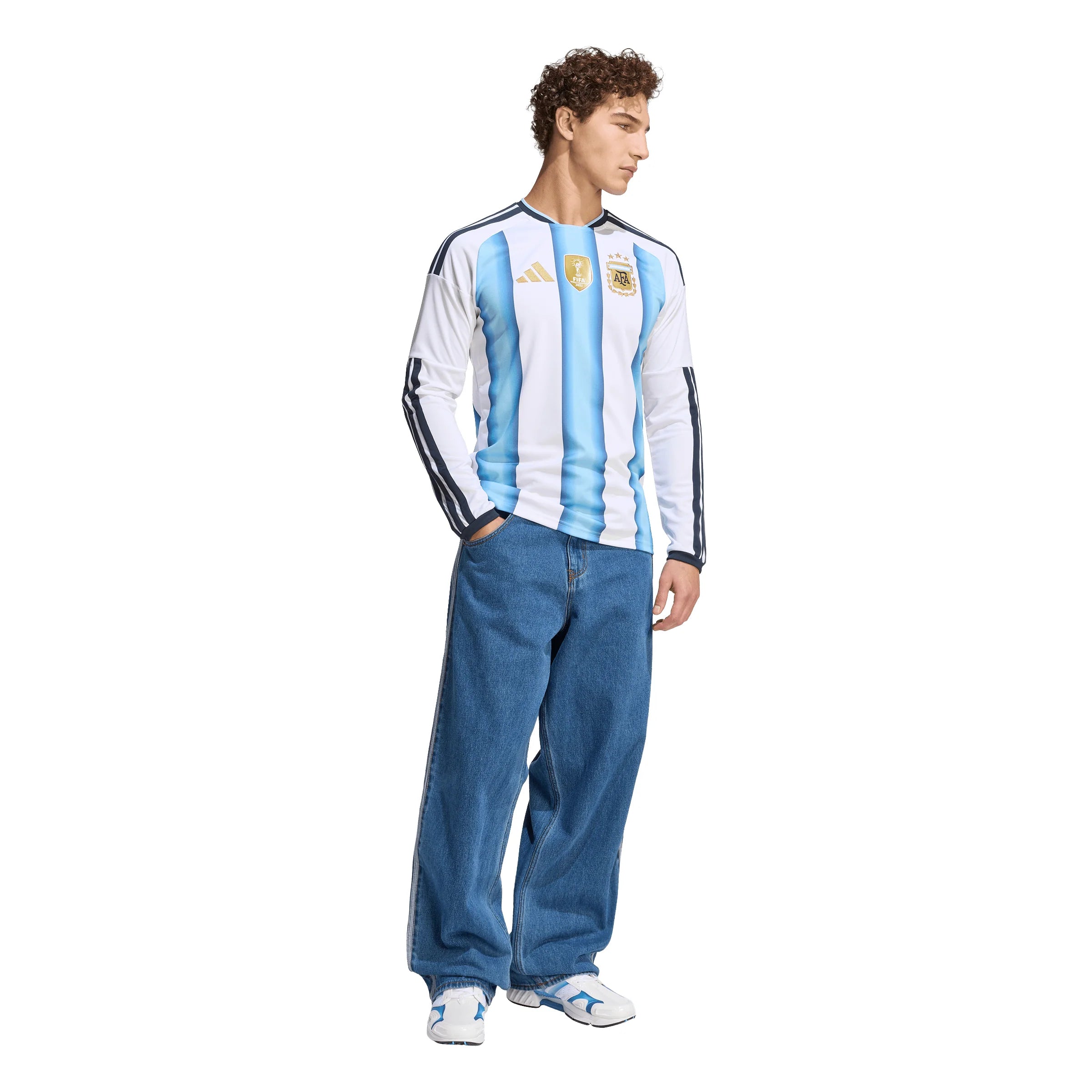 adidas Argentina Home Long Sleeve Mens Soccer Jersey 26 White Blue