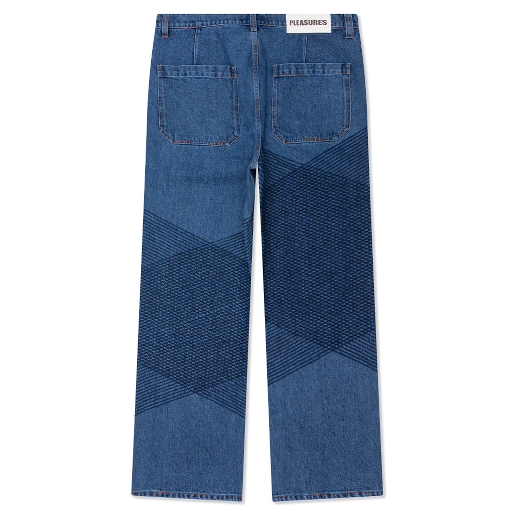 Grid Embroidered Baggy Jeans Indigo