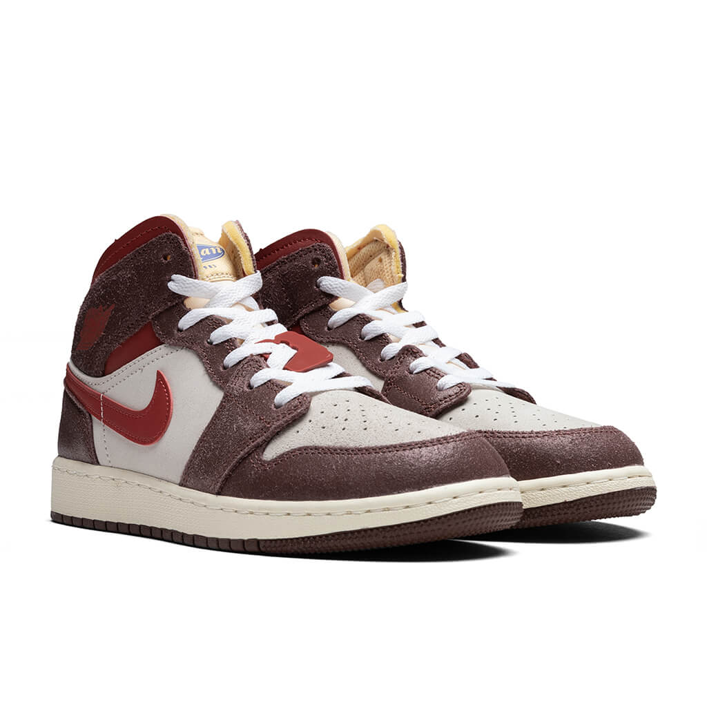 Air Jordan 1 Mid SE GS Coconut Milk Varsity Red Dark Pony