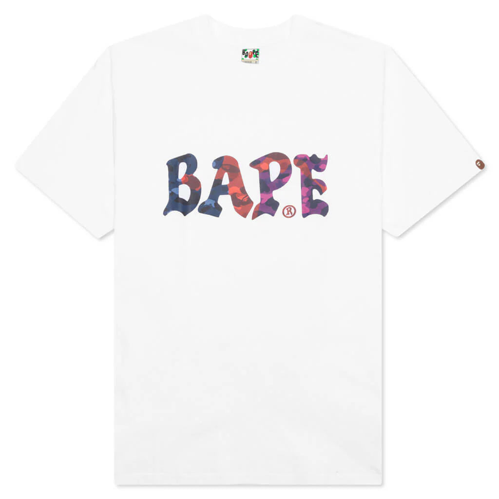 Color Camo Crazy Bape Logo Tee White