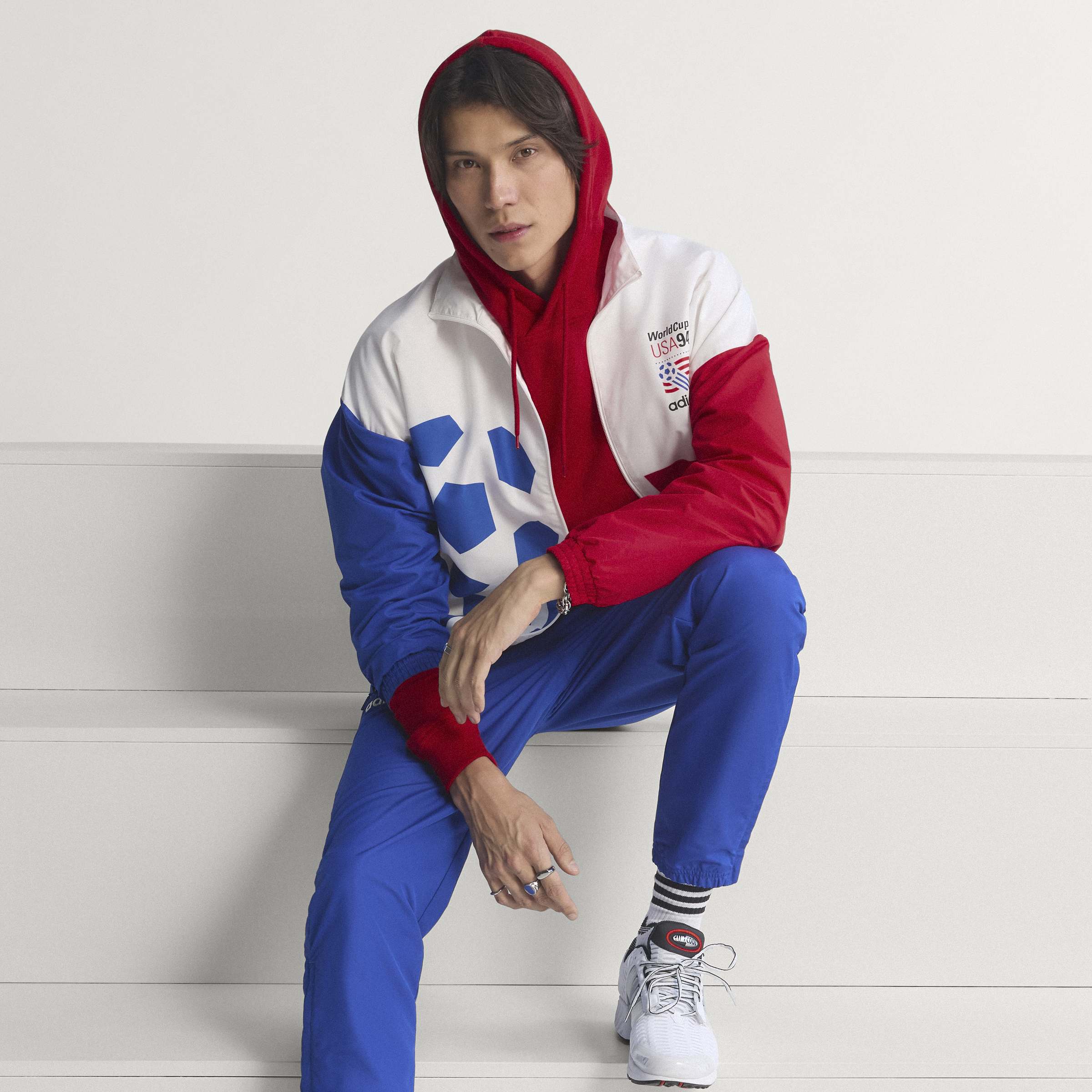 adidas Graphic Woven Mens Soccer Track Top White Blue Red