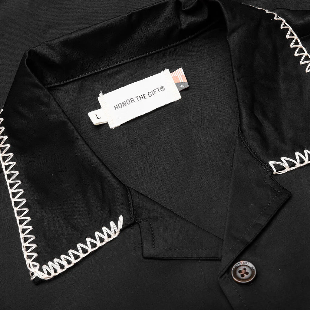 B Summer Blanket Stitch Woven Shirt Black