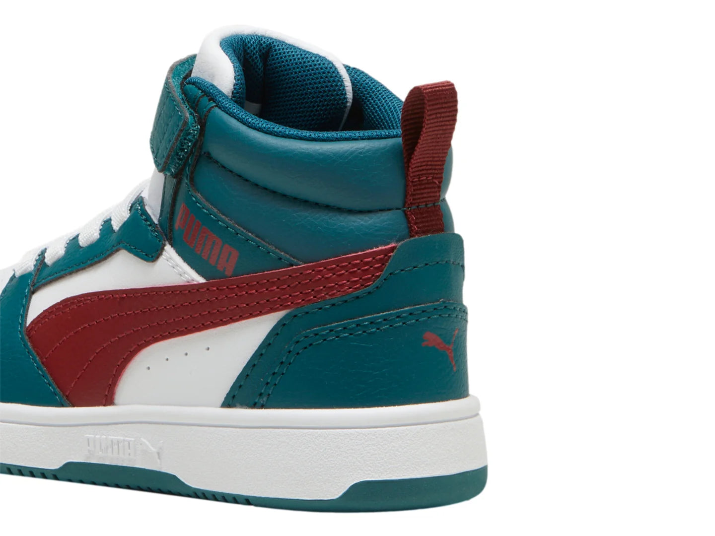 Tenis PUMA Rebound V6 Mid Verde Blanco y Rojo para Niño