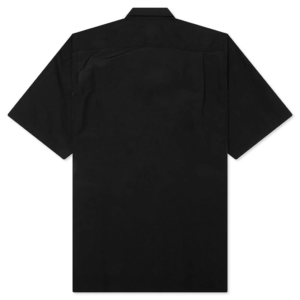 Curved Hem Nylon Short Sleeve Shirt Black