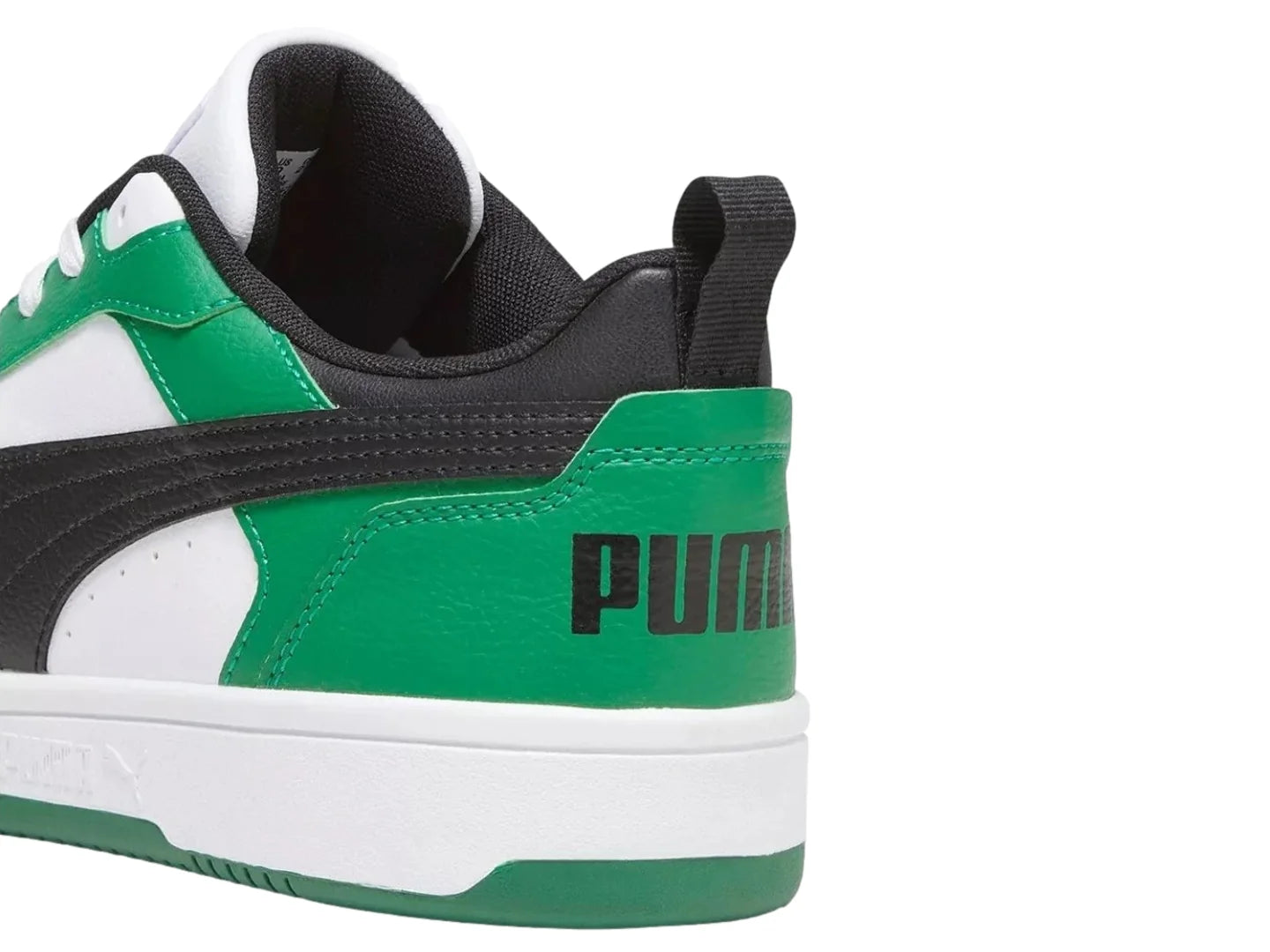 Tenis PUMA Rebound V6 Lo Blanco Negro y Verde para Niño