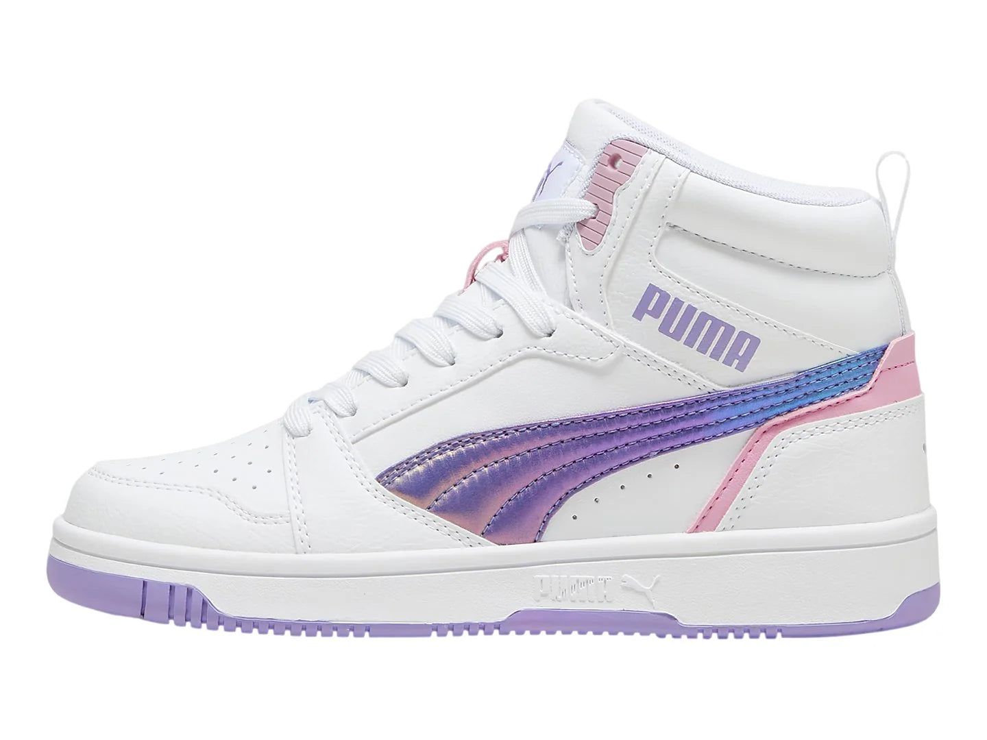 Tenis PUMA Rebound V6 Mid Blanco y Lavanda para Niña