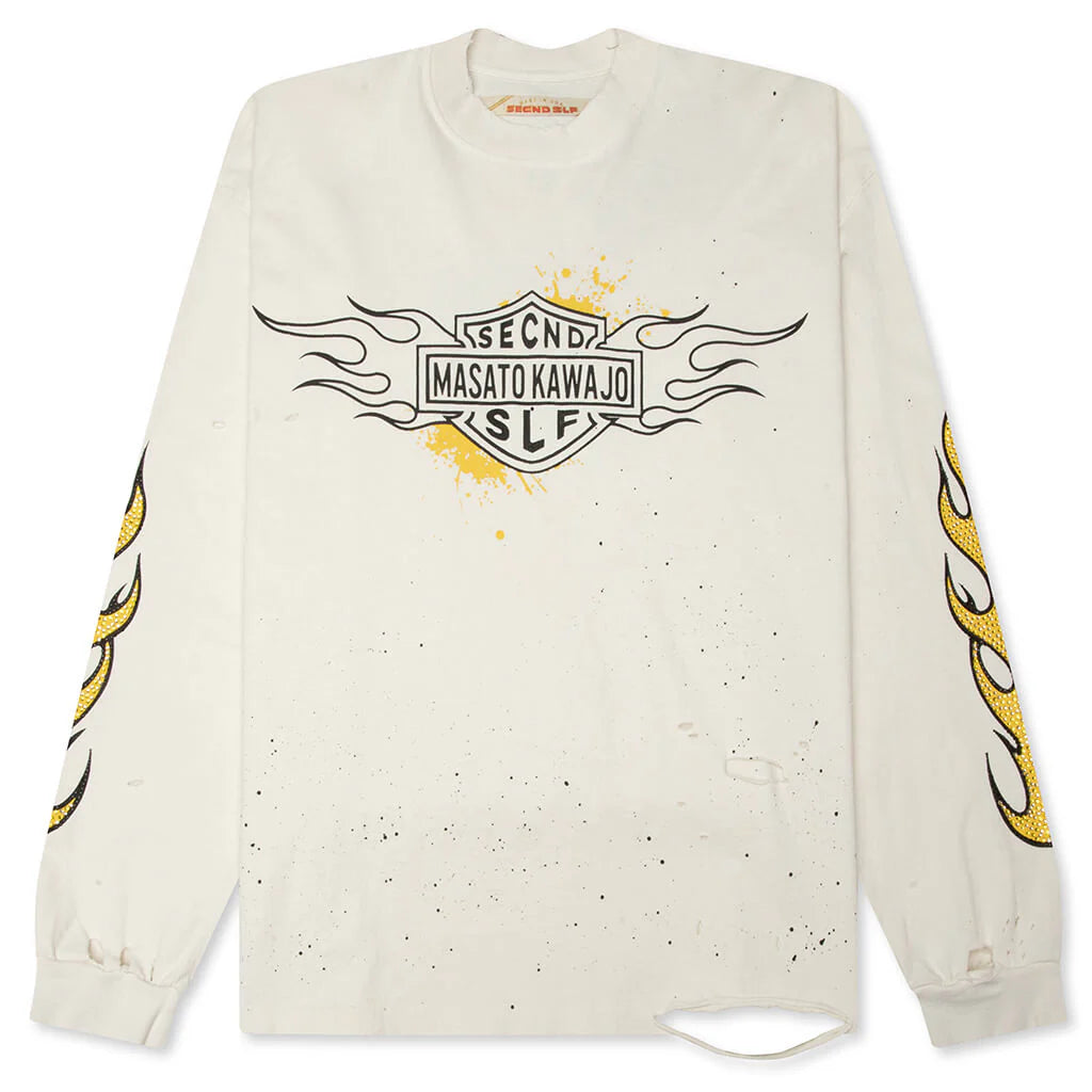 SeCND SLF x Masato Kawajo Firestorm Vintage L S Vintage White Yellow