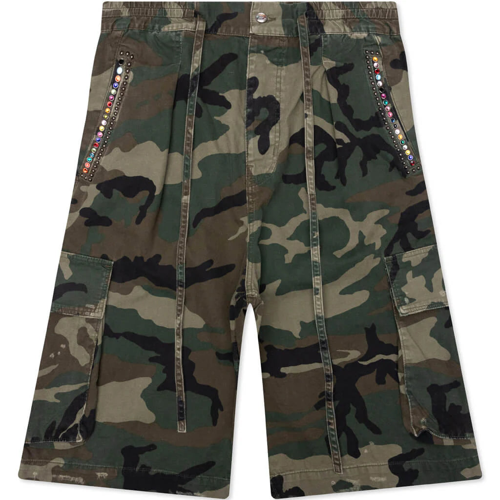 Camo Pleated Cargo Shorts Camo