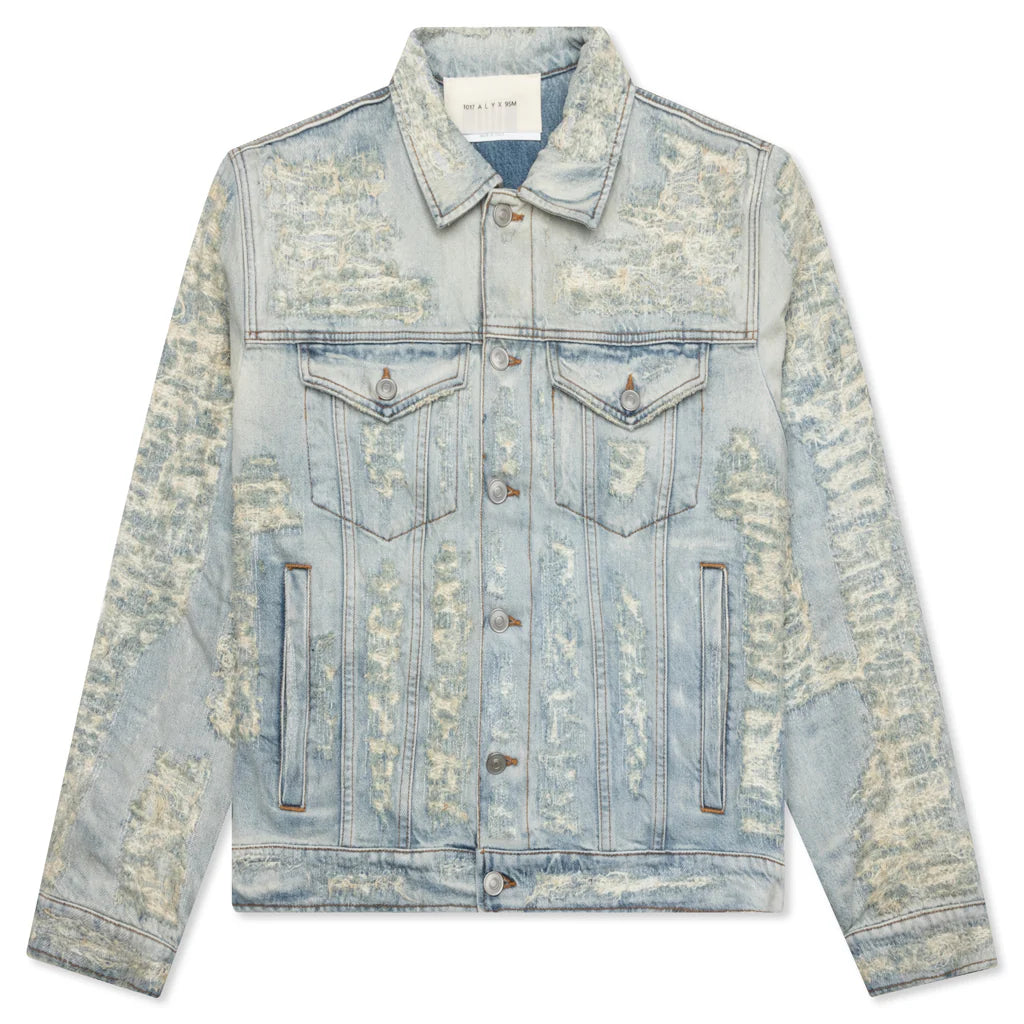 Destroyed Denim Jacket Tan Denim Blue