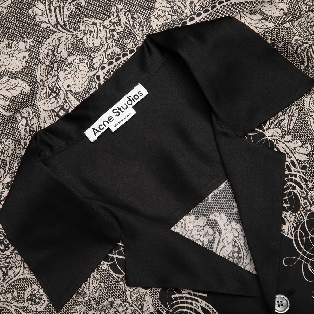 Short Sleeve Button Down Shirt Black Ecru