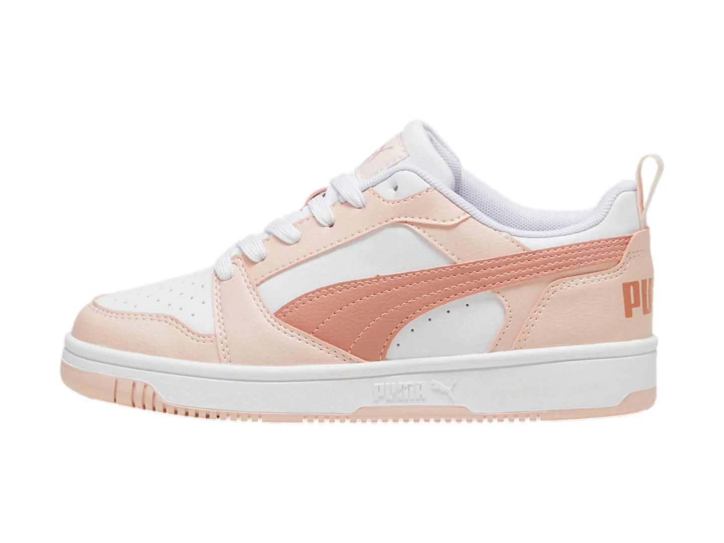 Tenis PUMA Rebound V6 Lo Blanco y Rosa para Niña