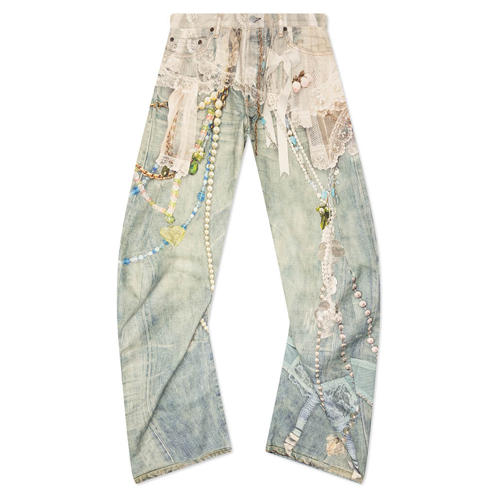 1981 Loose Fit Trompe loeil Print Denim White Green