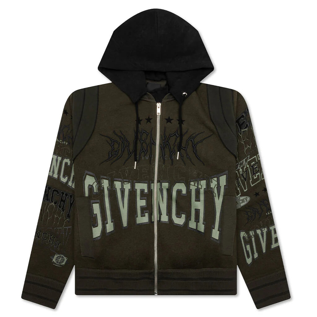 Hooded Varsity Jacket Military Green