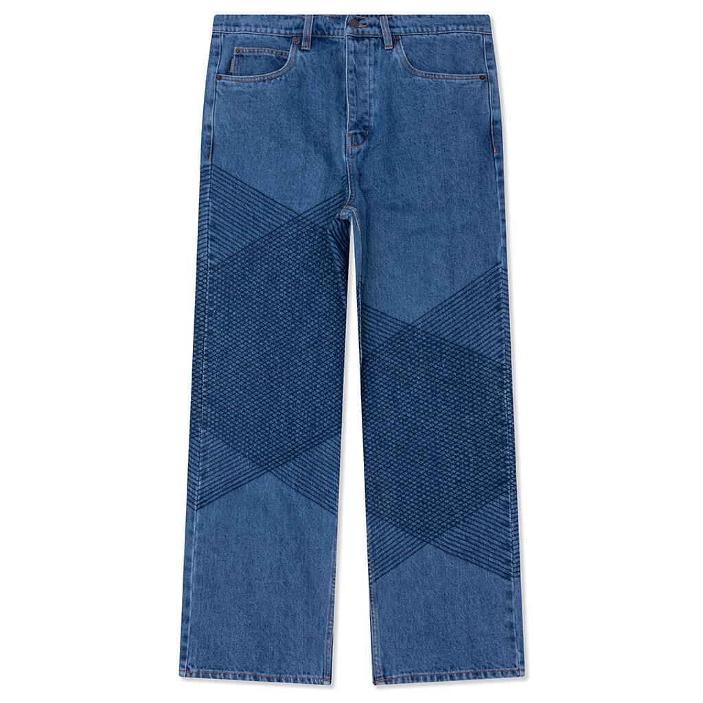 Grid Embroidered Baggy Jeans Indigo