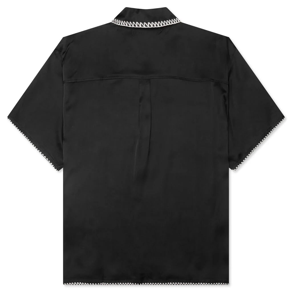 B Summer Blanket Stitch Woven Shirt Black