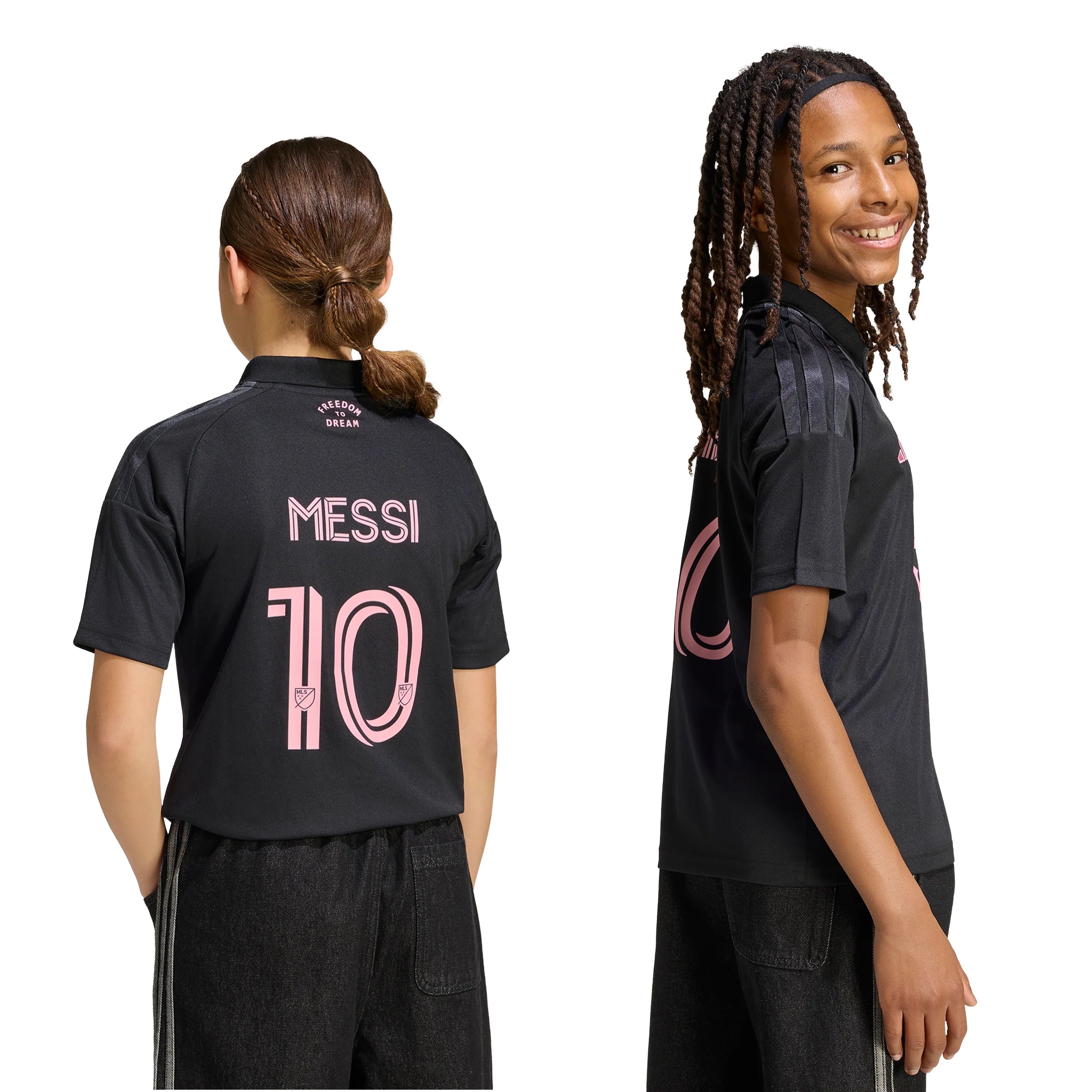 adidas Inter Miami CF Away Messi Youth Soccer Jersey 26 27 Black Pink